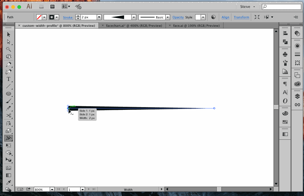 Dragging the width point along to get a smoother line