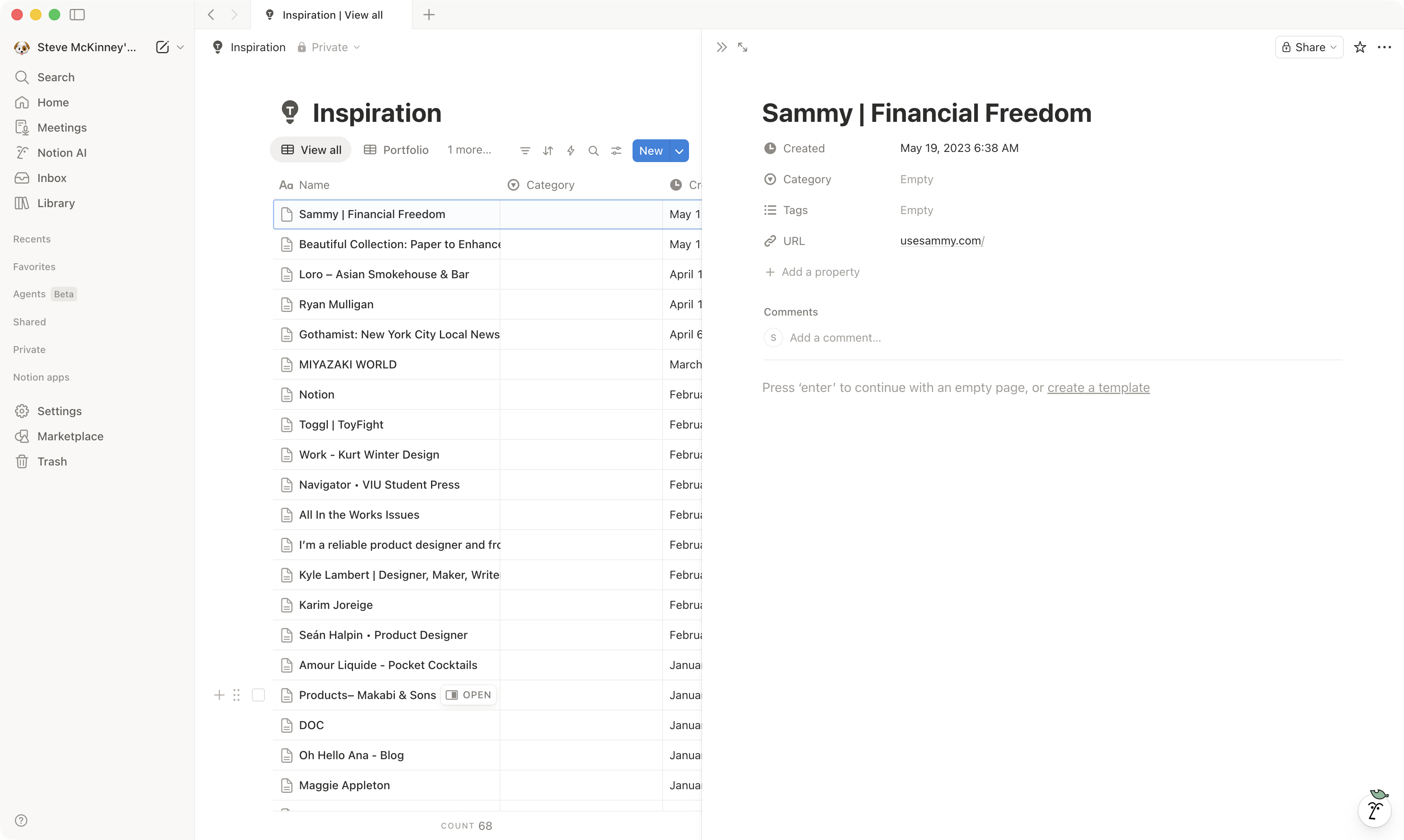 Notion's pages within pages — a database row expanding into a page