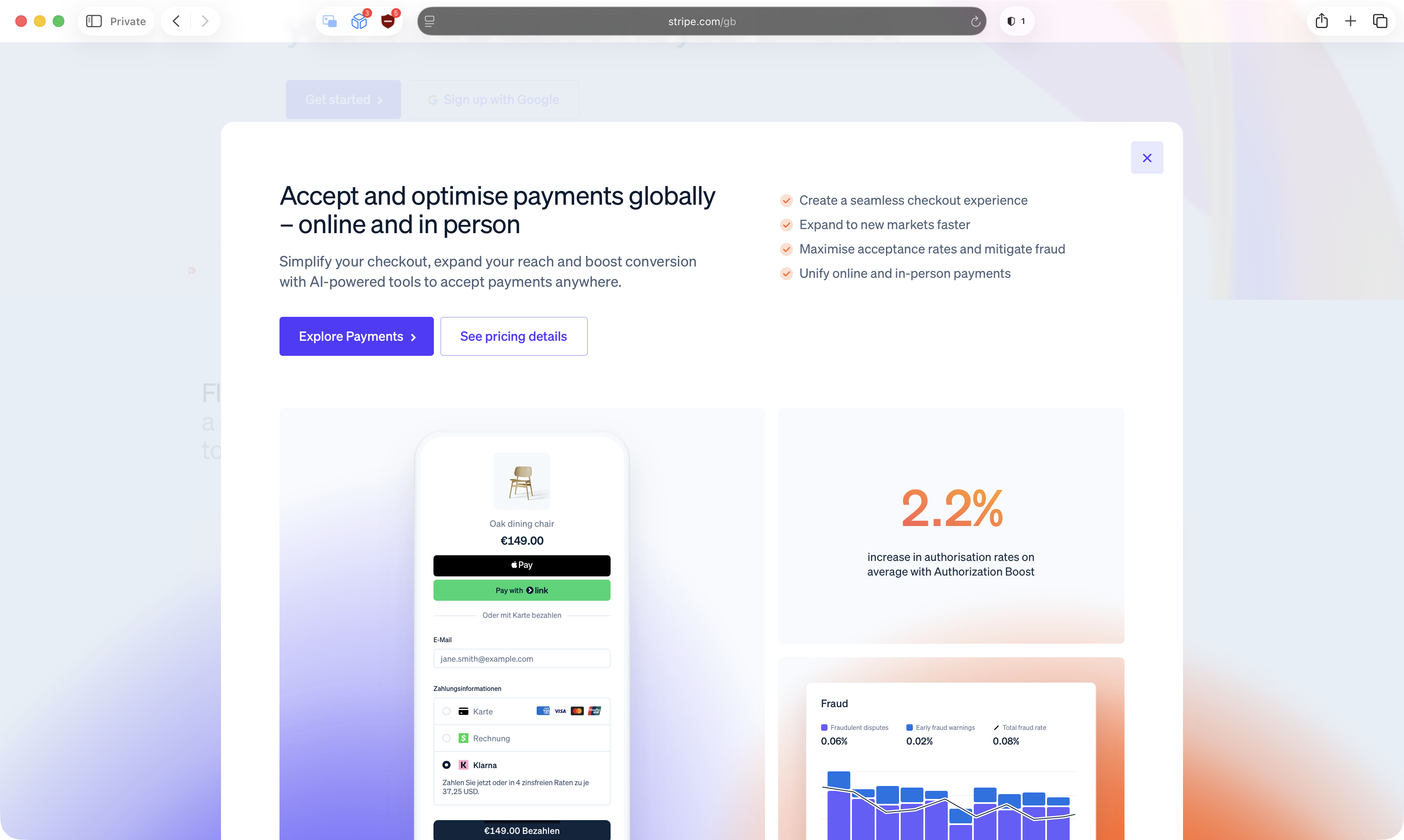 Stripe payments information